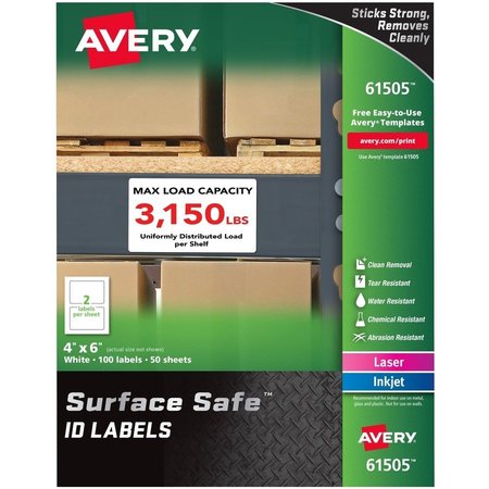 AVERY Label, Srfsafe, Rem, Wht, 100Pk AVE61505